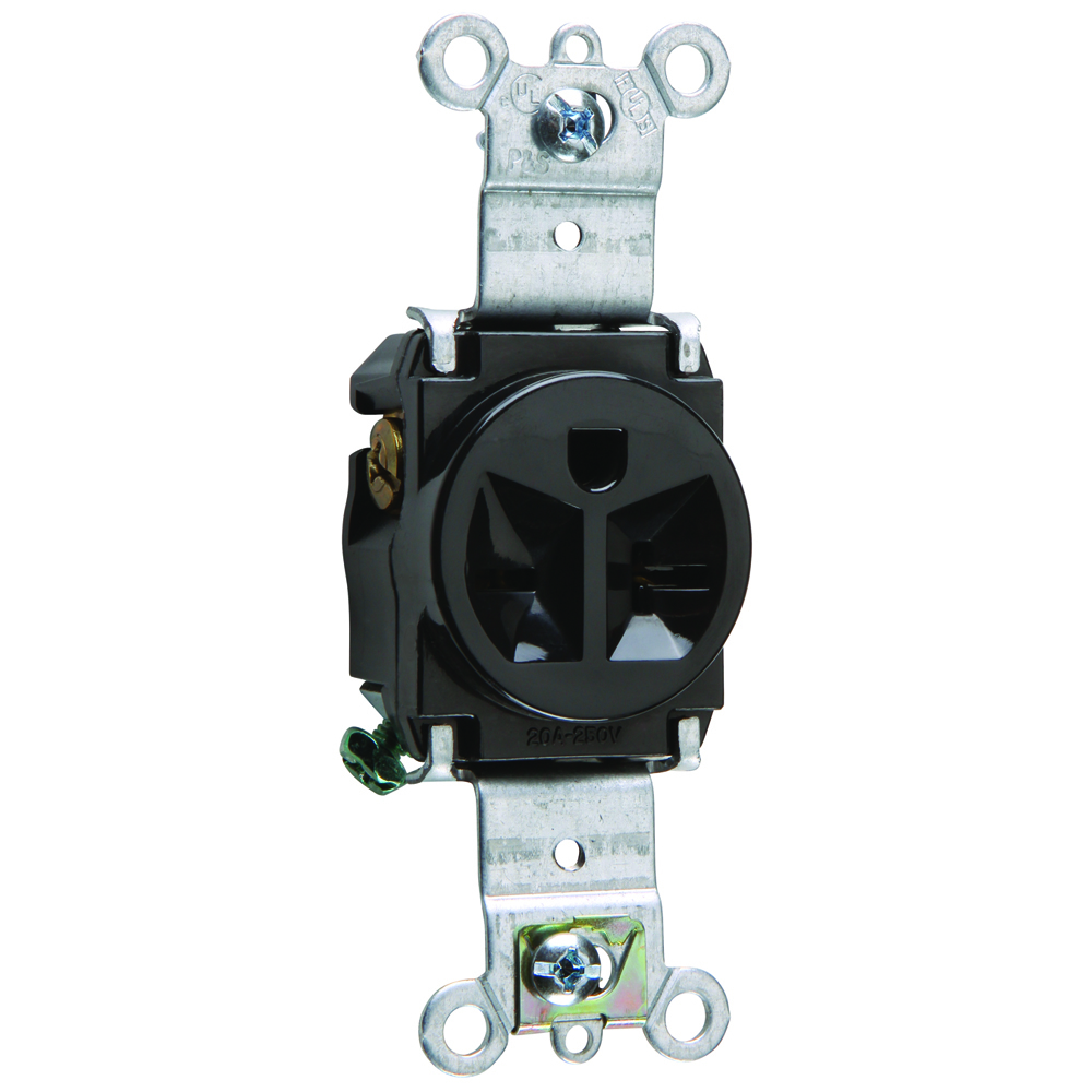 Heavy-Duty Spec Grade Single Receptacle Back and, Side Wire 20amp 250volt Black