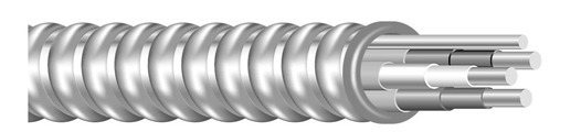 Southwire Armorlite Type MC Cable is constructed with soft-drawn copper  Type THHN/THWN-2 conductors rated 90C dry  and a bare copper grounding conductor for sizes 1/0 AWG and larger. The conductors are cabled together and a binder tape bearing the print legend is wrapped around the assembly. Aluminum interlocking armor is applied over the assembly. Also available in steel. Conductors are black with phase identification. Colors available upon request with economic order quantity.