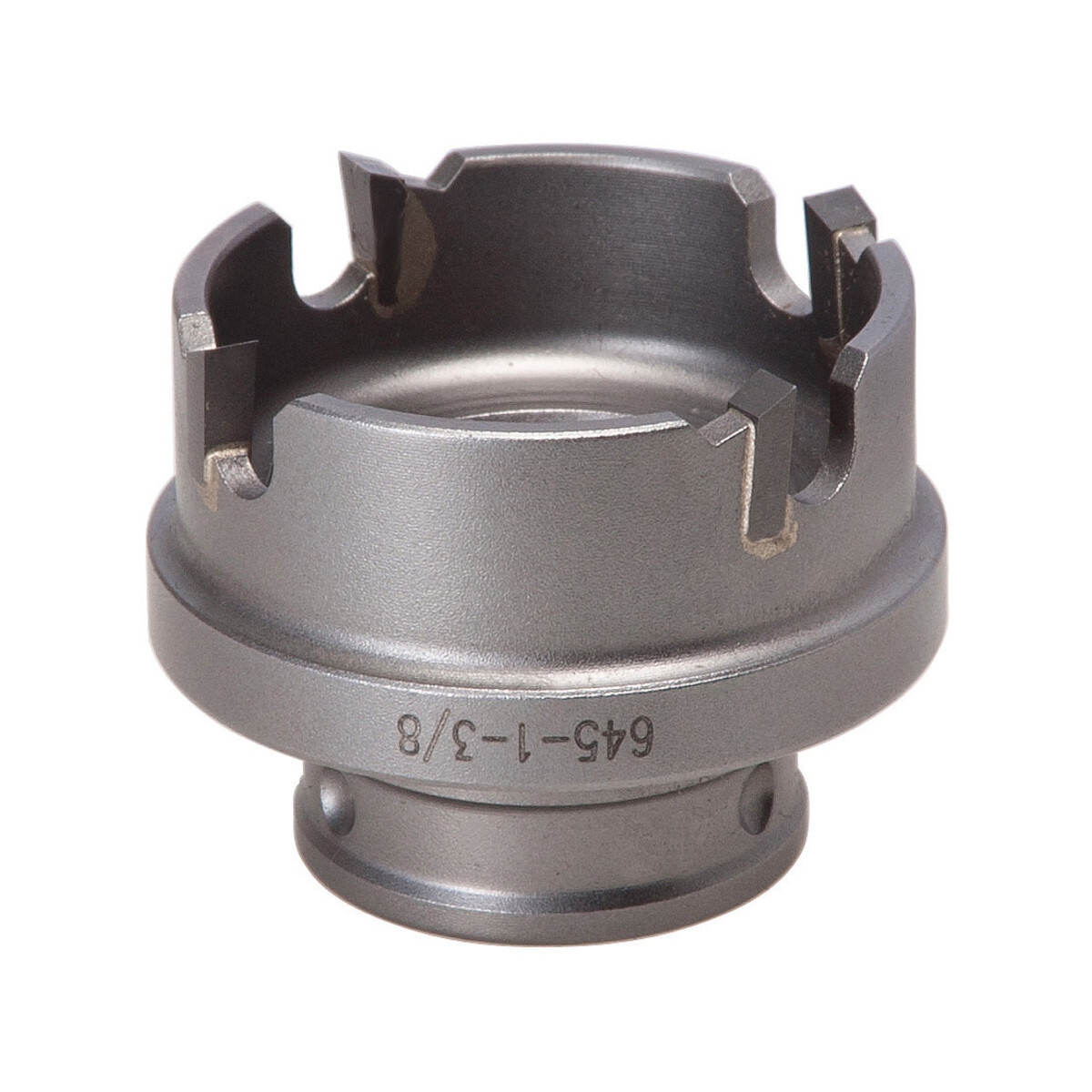 Quick Change Carbide Tipped Hole Cutter 1-3/8" (34.9 mm).  Cuts stainless steel quickly and easily.  Quick Change arbor allows you to change cutter heads with a simple push and a turn.  Use the same arbor for different size cutting heads.  Removable cutter heads available in sizes from 5/8" through 3".  Flange stop prevents over-drilling.  Ejector spring on all sizes above 3/4" makes removal of slug easier.  Replaceable, cobalt-steel pilot drill with split-point tip to prevent walking.  Precision carbide teeth for optimum performance and durability.  Minimum chuck size of 3/8".