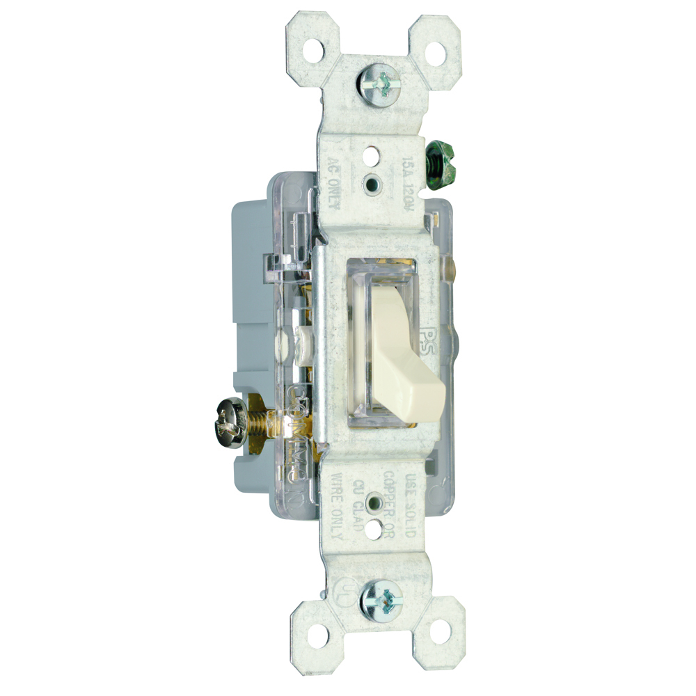Single Pole Lighted Toggle Switch, 15 amps 120 volts, Light Almond.