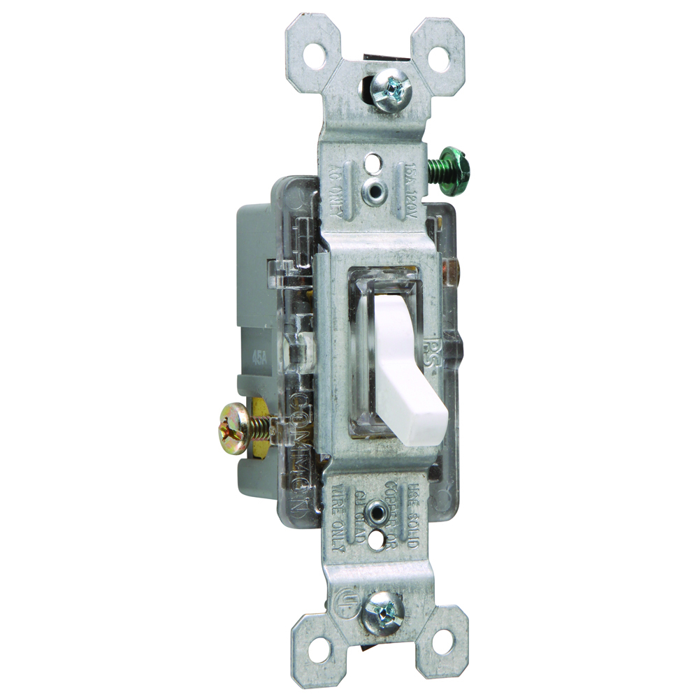 Single Pole Lighted Toggle Switch, 15 amps, 120 volts, White.