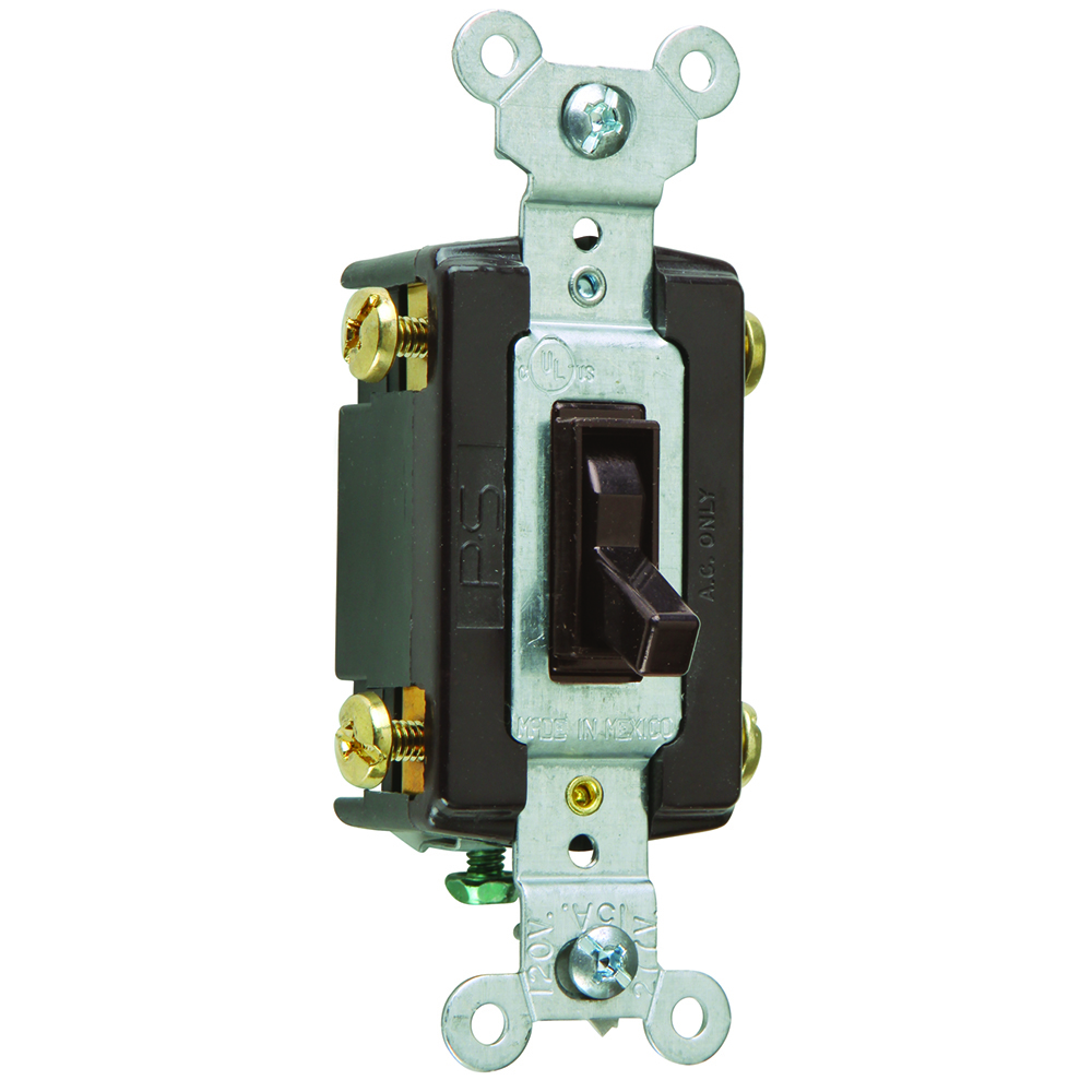 NAFTA-Compliant Four-Way Switch, Grounded Terminals, 15 amps, 120 volts, Brown.