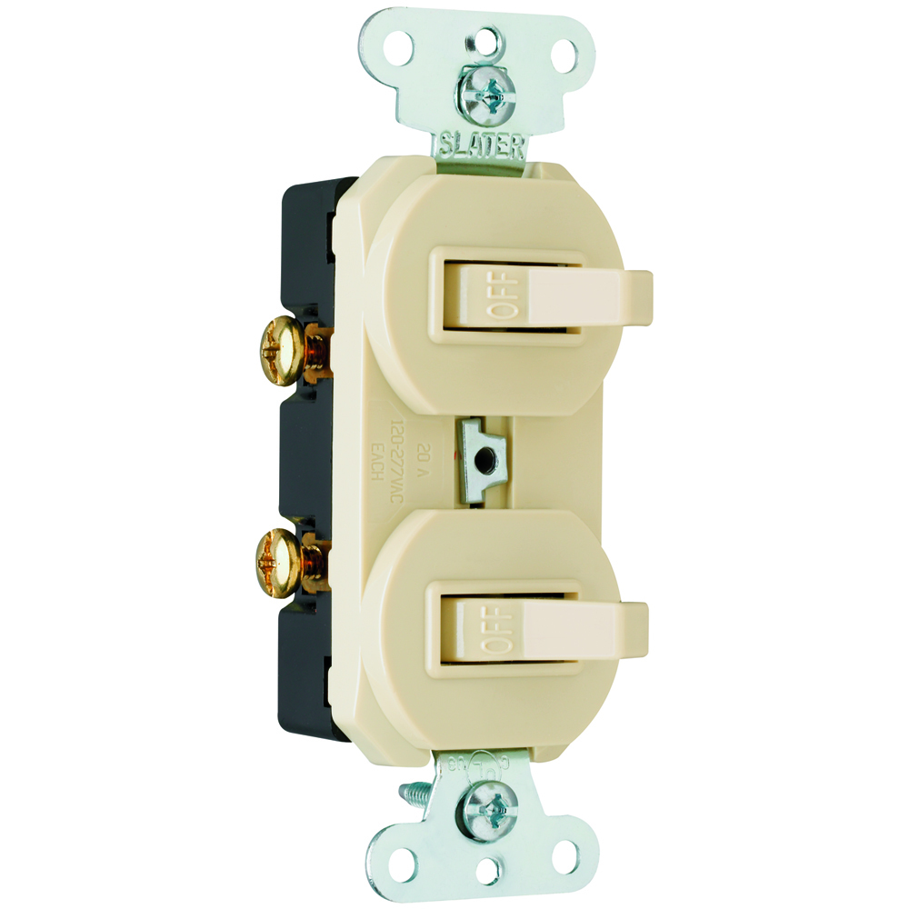 Single Pole, Double Combination Switch, 20 amp, 120/277 volt, Ivory.