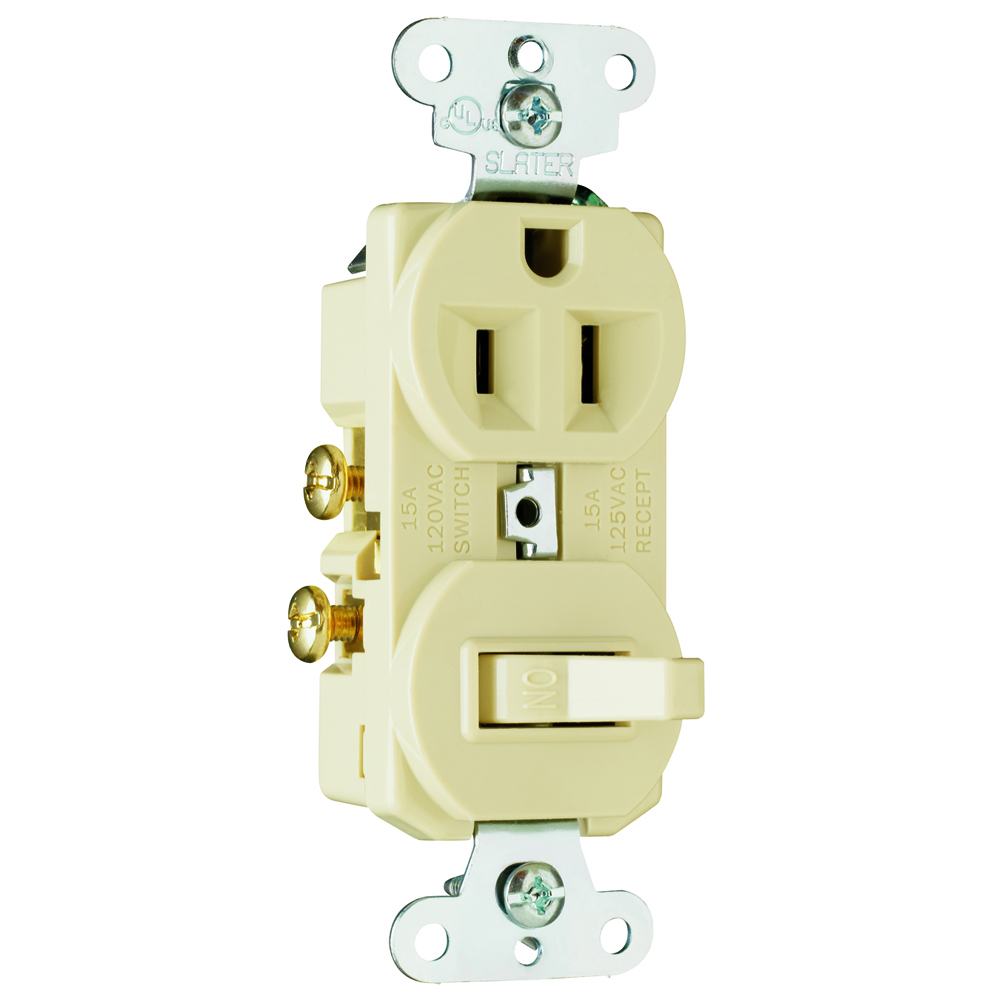 Single Pole, Single Receptacle,Combination Switch, 15 amps, 120,125 volts, Light Almond.
