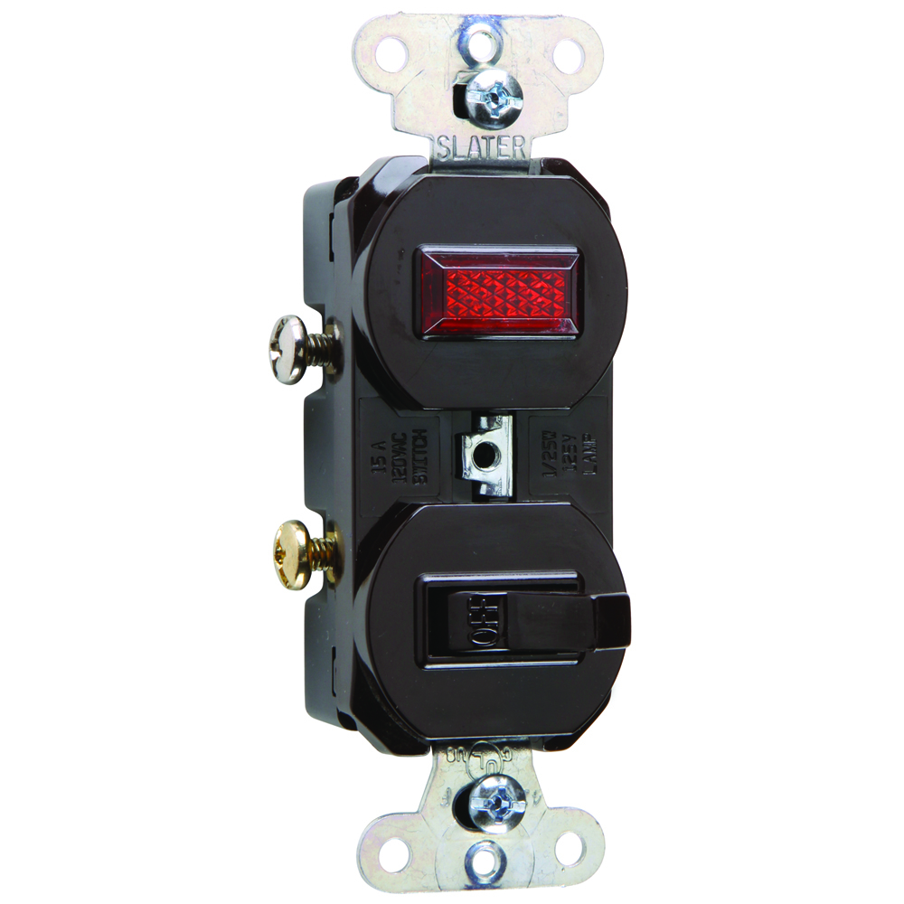 Single Pole, Single Pilot Light, Combination Switch, 15 amps, 120 volts, Brown.