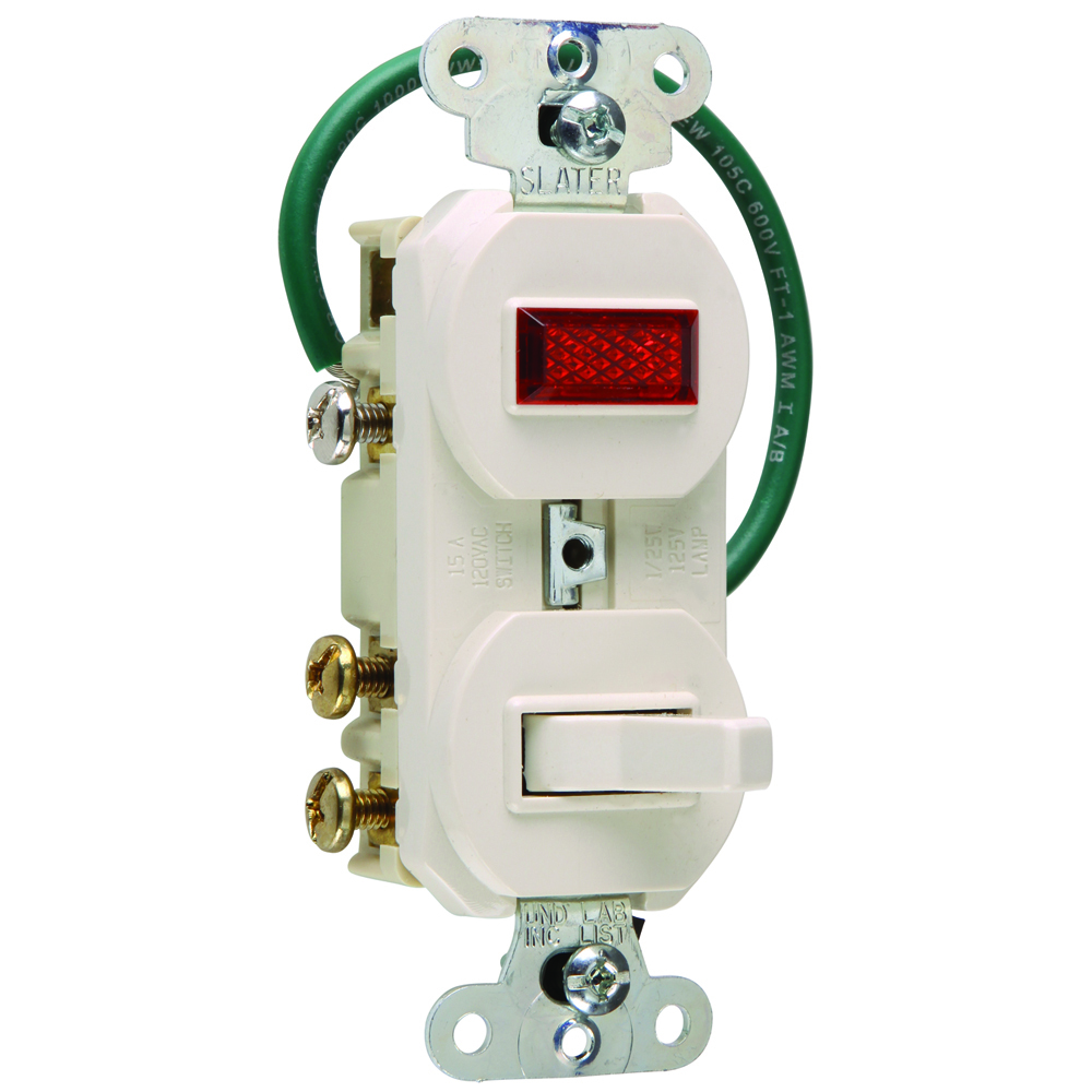 Three-Way, Single Pilot Light, Combination Switch, 15 amps, 120/125 volts, Grounded, Light Almond.