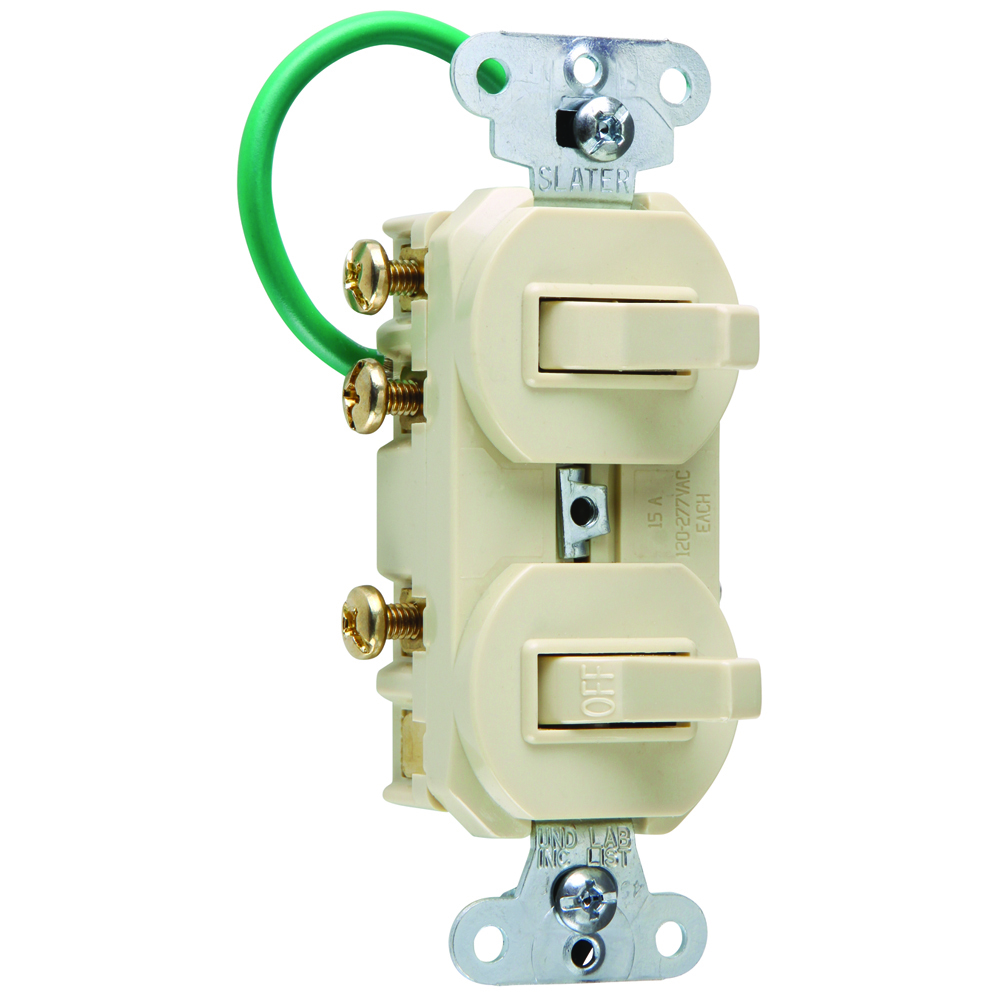 Single Pole, Three-Way Double Combination Switch, 15 amp 120/277 volts, Ivory.