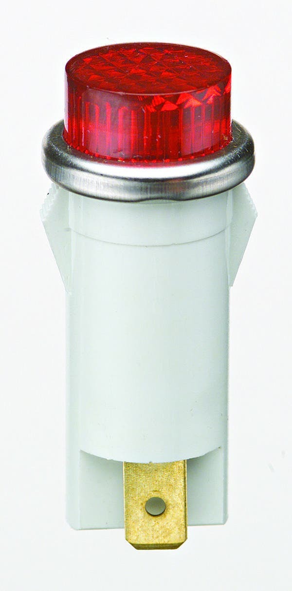 IDEAL, Indicator Light, Raised, Wattage: 1/3 WTT, Voltage Rating: 125 V, Amperage Rating: 2 MILAMP Max, Color: Green Lens, Average Life: 15000 HR, Mounting: 1/2 IN Diameter, Operating Temperature: Nylon Body: 140 DEG C, Polycarbonate Lens: 135 DEG C, Bezel: 0.100 IN Height, Flammability Rating: 94V-2, Material: Nylon Body With Raised Transparent Polycarbonate Lens And Stainless Steel Bezel, Lamp Type: Neon, Termination Style: 0.187 IN Spade, Lamp Height: 0.200 IN