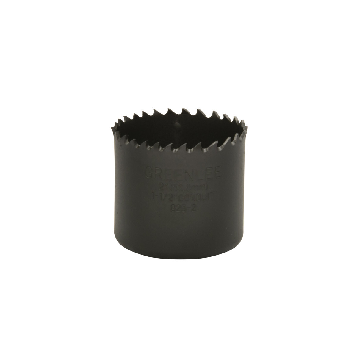 Bi-Metal Hole Saw, Actual Hole Size 2" (50.8 mm).  Cut through steel, tin, aluminum, fiberglass, wood and plastic.  Deep 1-5/8" (41.3 mm) cutting depth allows for cutting through 2" x 4" wood studs.  Extra-tough bi-metal blade- we use the highest grade oftool steel to outlast competitor's blades. That beats premature saw replacement and saves you money.  Steam oxide finish - no paint to gum up and slow cutting.  The saw runs cooler for longer life and better performance.  Extra-thick backplate minimizes vibration for smoother, easier, less tiring cutting.  Made in USA.