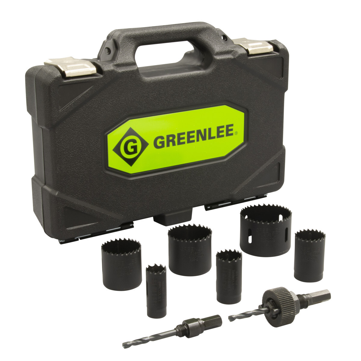 Bi-Metal Hole Saw Kit for 1/2" - 2" Conduit Sizes.  Several electrician's kits available providing an assortment of the most commonly used Greenlee variable pitch hole saw sizes and arbors.  High-impact, rugged plastic carrying case.  Each kit includes three hole saw stops.