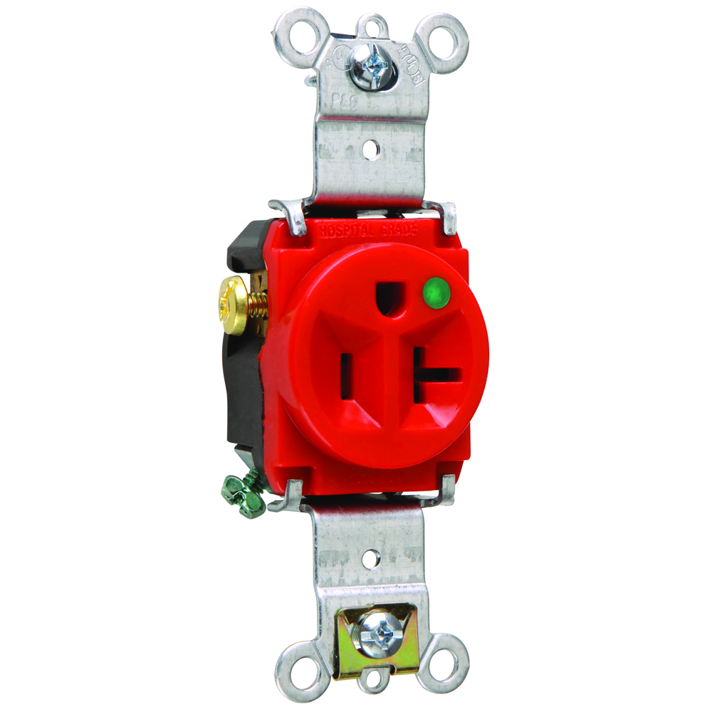 Heavy-Duty Hospital Grade Single Receptacle Back and, Side Wire 20amp 125volt Red