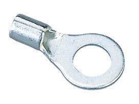 IDEAL, Ring Terminal, Bare Ring, Cable Size: 6 AWG, Stud Size: 1/4 IN, Number Of Holes: 1, Insulation: Non-Insulated, Material: Tin Plated Brass
