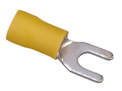 IDEAL, Spade Terminal, Vinyl Spade, Cable Size: 12 - 10 AWG, Stud Size: 10 IN, Insulation: Vinyl Insulated, Material: Tin Plated Brass