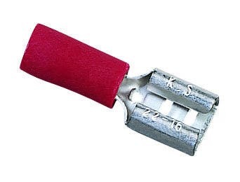 IDEAL, Disconnect Terminal, Vinyl Insulated, Wire Size: 22 - 18 AWG, Voltage Rating: 300 V, Material: Brass, Finish: Tin-Plated, Insulation: 0.150 IN Diameter, Connection: Female, Tab Size: 0.250 IN X 032 IN, Temperature Rating: 75 DEG C