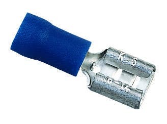IDEAL, Disconnect Terminal, Vinyl Insulated, Wire Size: 16 - 14 AWG, Voltage Rating: 300 V, Material: Brass, Finish: Tin-Plated, Insulation: 0.185 IN Diameter, Connection: Female, Tab Size: 0.250 IN X 032 IN, Temperature Rating: 75 DEG C