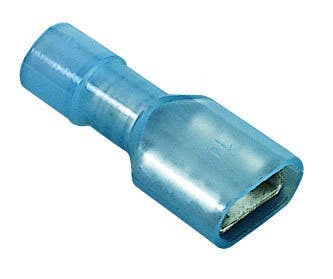 IDEAL, Disconnect Terminal, Fully Insulated, Wire Size: 16 - 14 AWG, Voltage Rating: 300 V, Material: Brass, Nylon, Finish: Tin-Plated, Insulation: 0.185 IN Diameter, Connection: Female, Tab Size: 0.250 IN X 032 IN, Temperature Rating: 105 DEG C