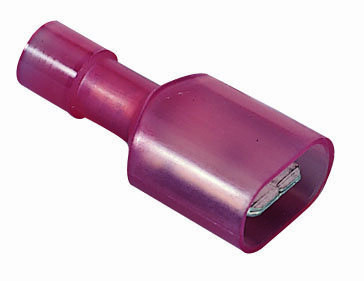 IDEAL, Disconnect Terminal, Terminal Vinyl Fully Insulated, Wire Size: 22 - 18 AWG, Voltage Rating: 300 V, Material: Brass, Nylon, Finish: Tin-Plated, Insulation: 0.150 IN Diameter, Connection: Male, Tab Size: 0.250 IN X 032 IN, Temperature Rating: 105 DEG C