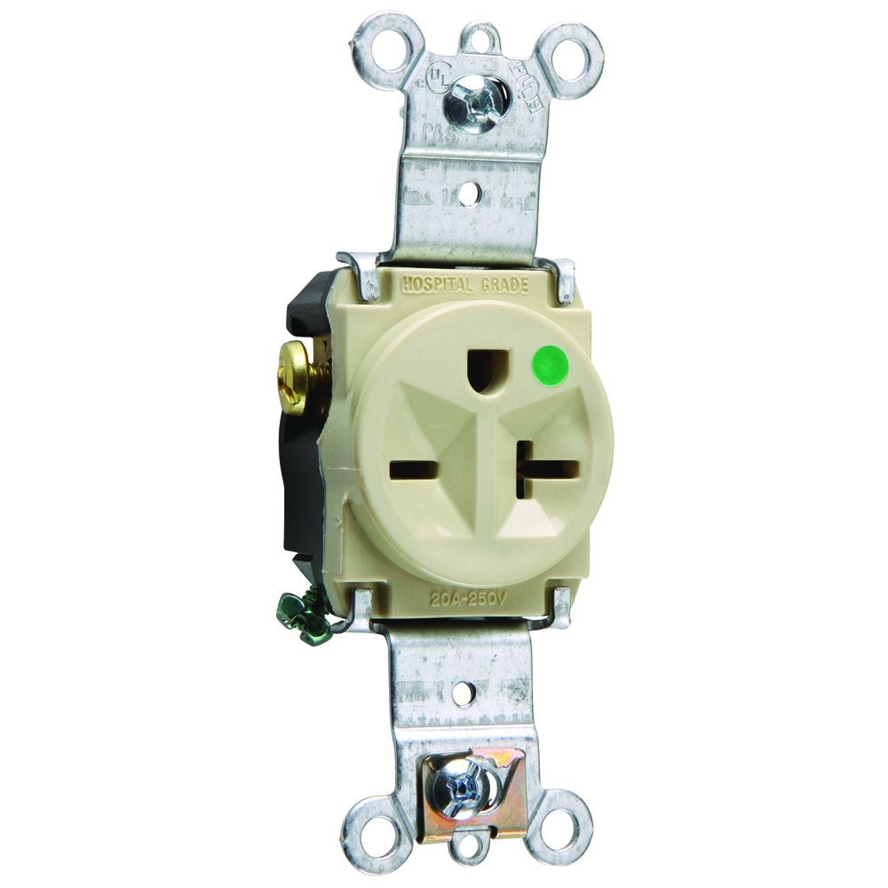 Heavy-Duty Hospital Grade Single Receptacle Back and, Side Wire 20amp 250volt Ivory