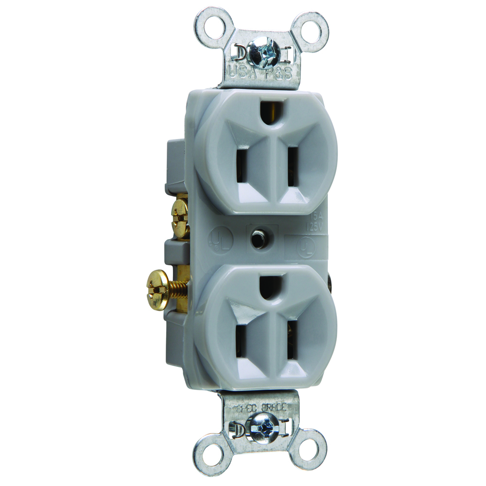 Commercial Spec Grade Duplex Receptacle Side Wire 15amp 125volt Gray