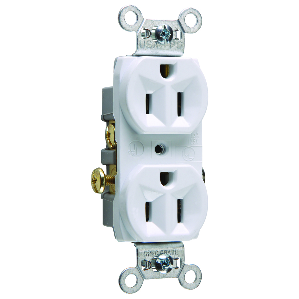 Commercial Spec Grade Duplex Receptacle Side Wire 15amp 125volt White