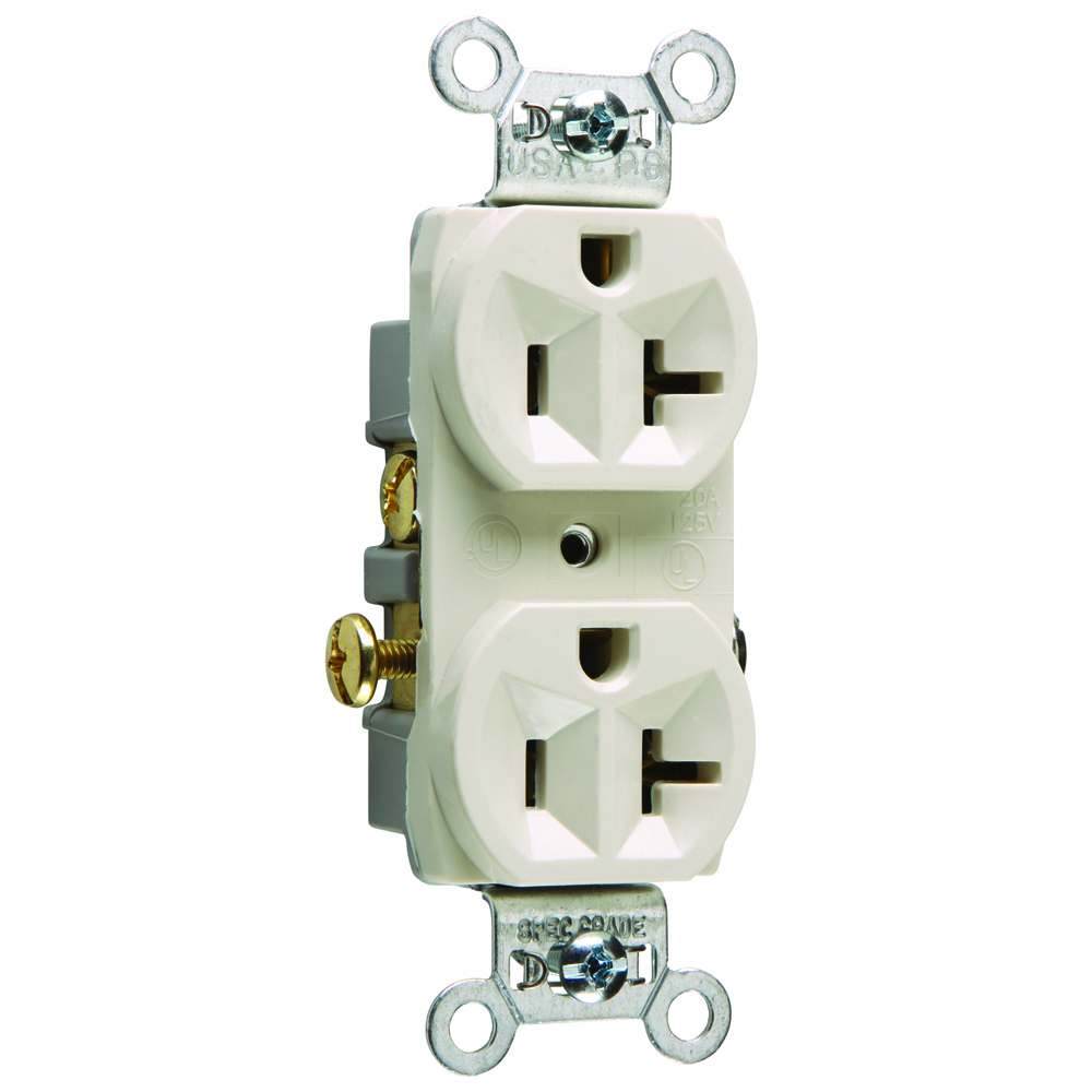 Commercial Spec Grade Duplex Receptacle, Side Wire, 20amp 125volt, Light Almond