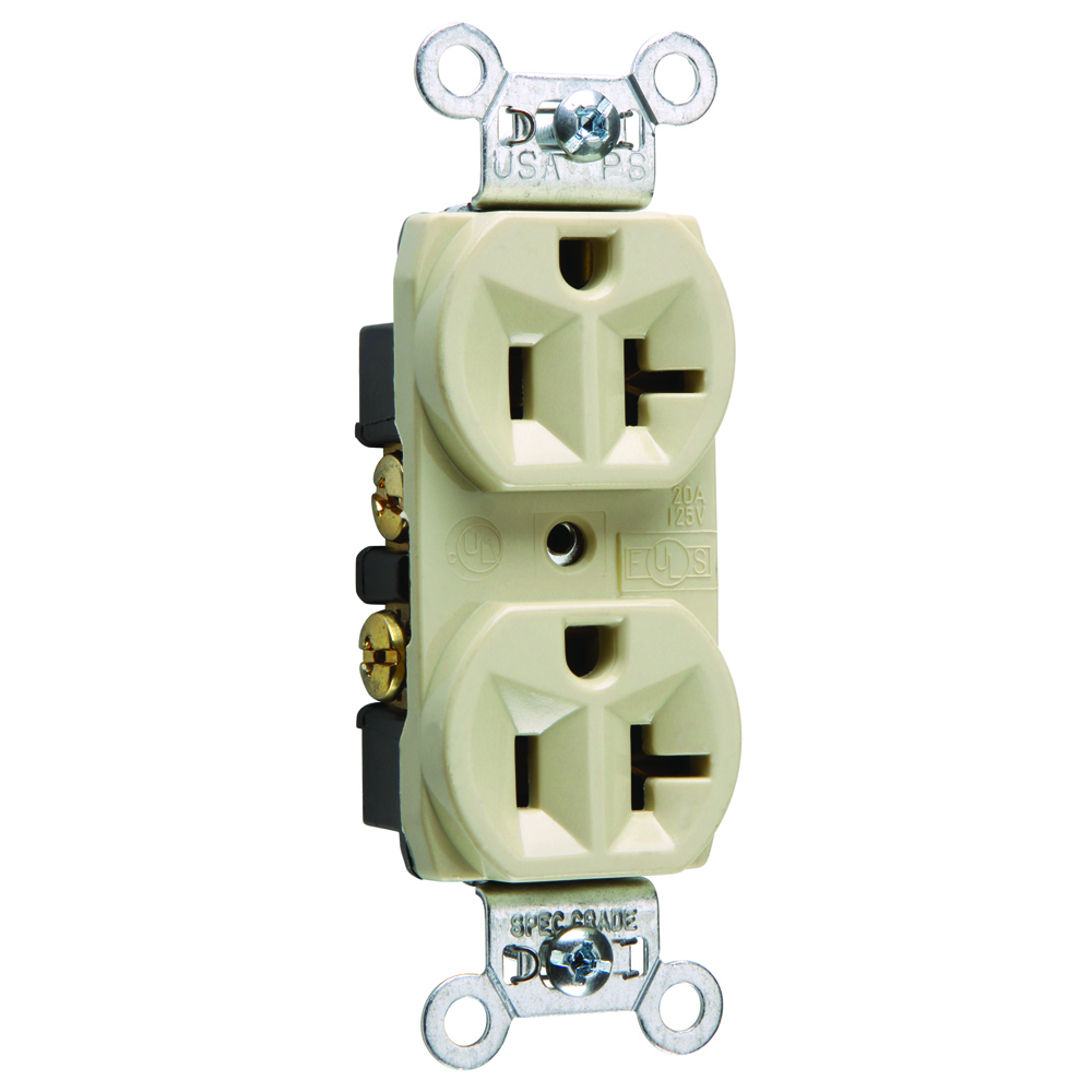 Construction Spec Grade Duplex Receptacle, Back and, Side Wire, 20amp 125volt, Ivory