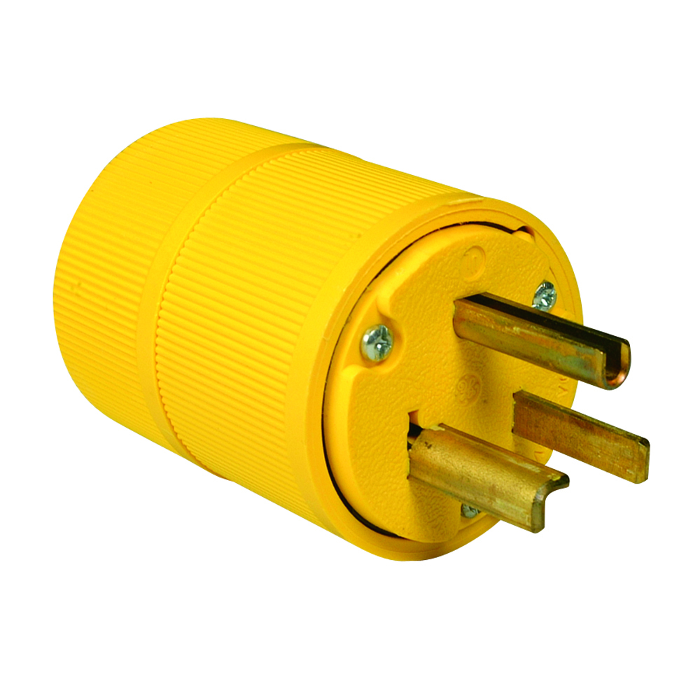 Straight Blade Gator GripPlug, 2pole 3wire 30amp 125volt Grounding, Yellow