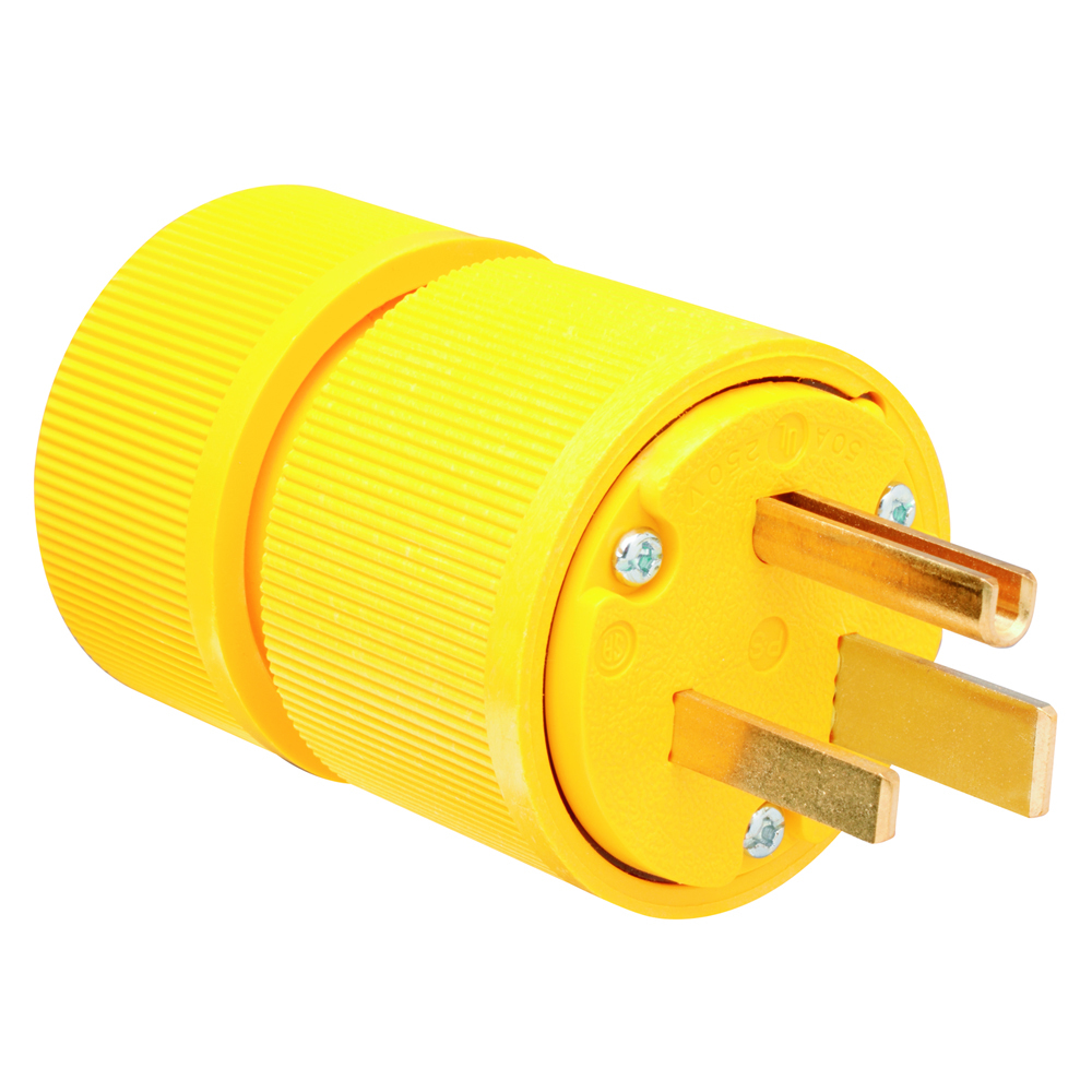Gator Grip Plug, 2pole 3wire 50amp 250volt Grounding, Yellow