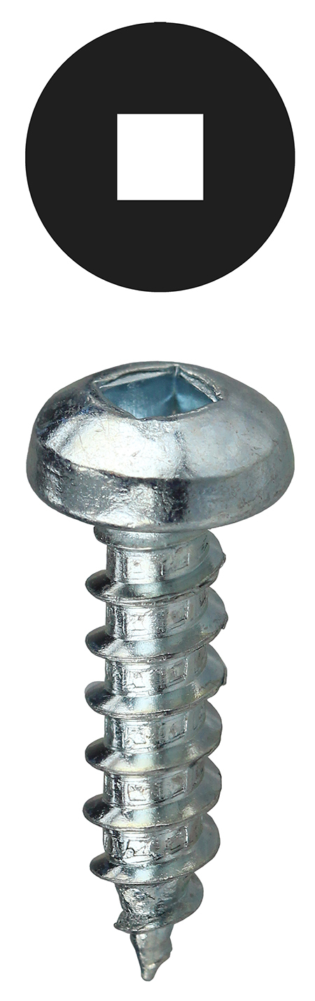 Sheet Metal Screw, Steel material, 2 in. length, #8 thread size, Pan head type, Zinc Plated Finish, Square drive type, #2 drill point size