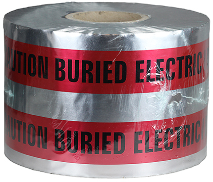 Detectable Tape, Red, 1000 ft. length, Foil Bonded Polyethylene material, "Caution Buried Electric Line Below" legend, 4.5 mil. thickness, 6 in. width