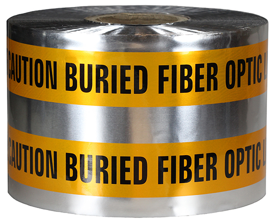 Detectable Tape, Orange, 1000 ft. length, Foil Bonded Polyethylene material, "Caution Buried Fiber Optic Line Below" legend, 4.5 mil. thickness, 6 in. width