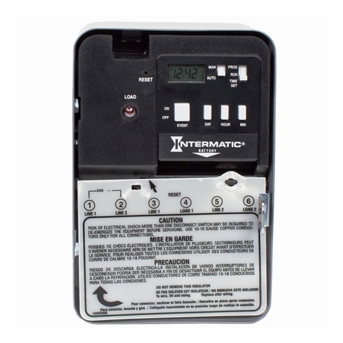 The NEMA 1 - 120 V (50/60 Hz.) SPST w/ External Load Indicator And Load Override This time switch provides control for electric water heaters with to-the-minute accuracy in programming and time keeping. These time switches can  be programmed for repeat daily scheduling, 5-Day work week scheduling, weekend scheduling  or individual day scheduling.