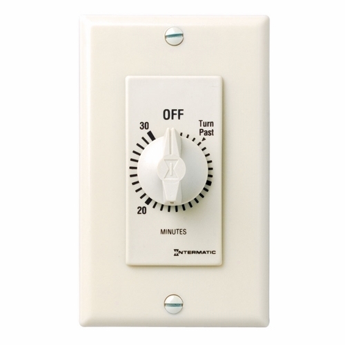 This 30 min almond Decorator Auto-Off Timer is designed to replace any standard wall switch - single or multi-gang. The energy-efficient mechanical timer does not  require electricity to operate. In addition, it automatically limits the ON times  for fans, lighting, motors, heaters, and other energy consuming loads.