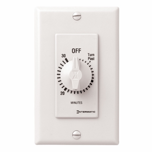 This 30 min white  Decorator Auto-Off Timer is designed to replace any standard wall switch - single or multi-gang. The energy-efficient mechanical timer does not  require electricity to operate. In addition, it automatically limits the ON times for fans, lighting, motors, heaters, and other energy consuming loads.