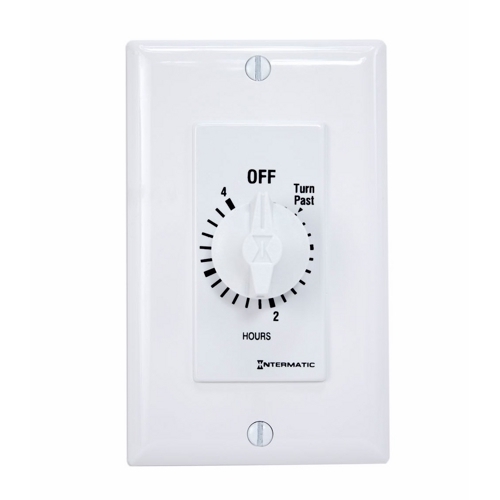 This 4 hour white Decorator Auto-Off Timer is designed to replace any standard wall switch - single or multi-gang. The energy-efficient mechanical timer does not  require electricity to operate. In addition, it automatically limits the ON times  for fans, lighting, motors, heaters, and other energy consuming loads.