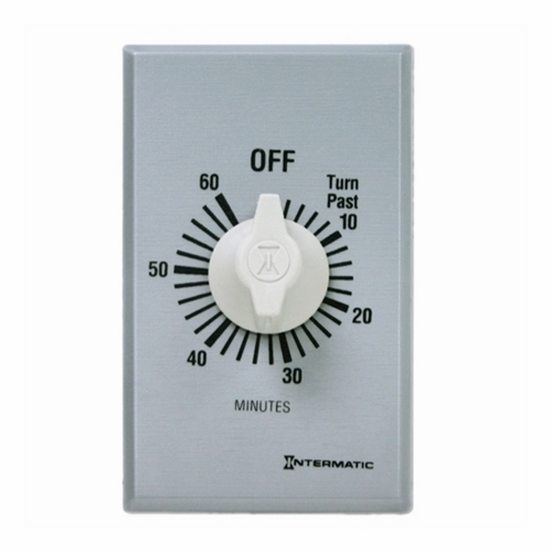 The 60 Minute 127-277 V SPDT w/Metal Look Single Gang Plate This Commercial Auto-Off Timer is designed to replace any standard wall switch - single or multi-gang. This energy-efficient mechanical timer does not  require electricity to operate. In addition, it automatically limits the ON times  for fans, lighting, motors, heaters, and other energy consuming loads.