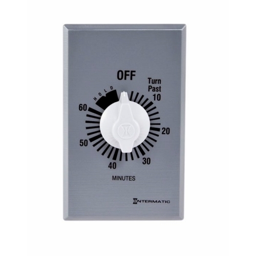 The 60 Minute 125-277 V SPST w/ Hold For Continuous Duty This Commercial Auto-Off Timer is designed to replace any standard wall switch - single or multi-gang. This energy-efficient mechanical timer does not  require electricity to operate. In addition, it automatically limits the ON times for fans, lighting, motors, heaters, and other energy consuming loads.