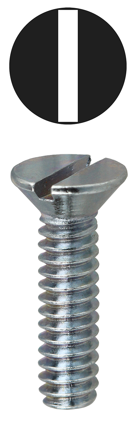 Machine Screw, Steel material, 3 in. length, #10-32 thread size, Flat head type, Zinc Plated Finish, Slotted drive type