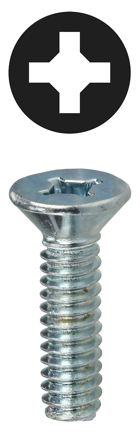 Machine Screw, Steel material, 1/2 in. length, #10-32 thread size, Flat head type, Zinc Plated Finish, Square/Phillips drive type
