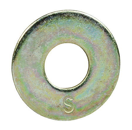 Flat Washer, Hard Alloy material, Zinc Plated Finish, 1/16 in. thickness, 1 in. outside diameter, 7/16 in. inside diameter, fits bolt size 3/8 in.