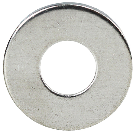 Flat Washer, Stainless Steel material, 1/16 in. thickness, 7/8 in. outside diameter, 7/16 in. inside diameter, fits bolt size 3/8 in.