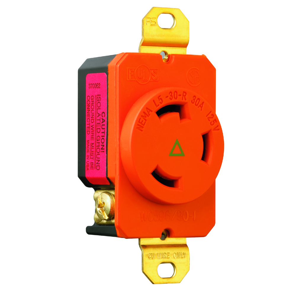 Turnlok Receptacle Single 3wire 30amp 125volt Isolated Ground, Orange