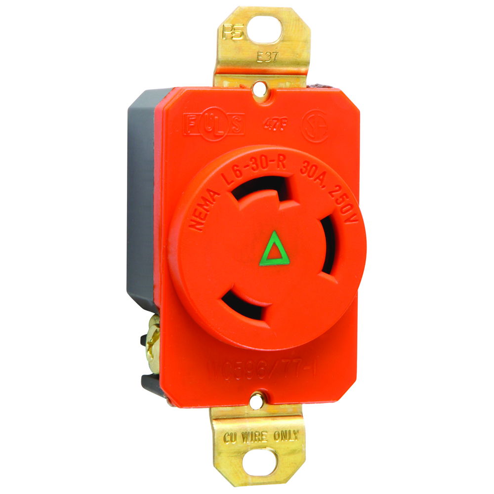 Turnlok Receptacle Single 3wire 30amp 250volt Isolated Ground, Orange