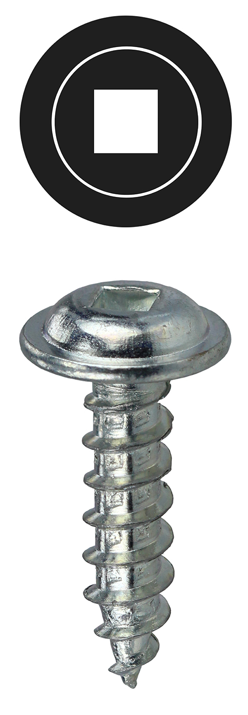 K-Lath Screw, Steel material, 1 in. length, #8 thread size, Wafer head type, Zinc Plated Finish, Square drive type, #2 drill point size, Patented Invincibox Packaging