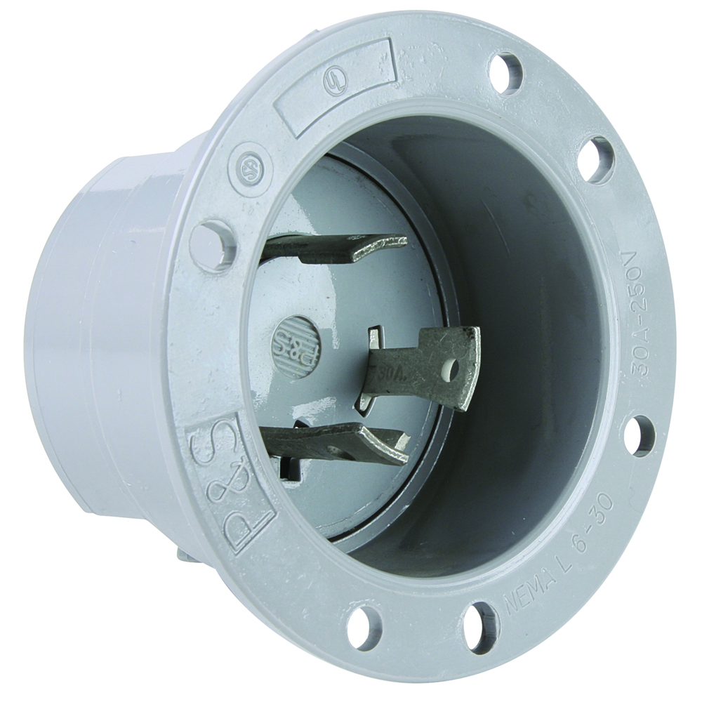 Turnlok Flanged Inlet, 3wire 30amp 250volt, Gray
