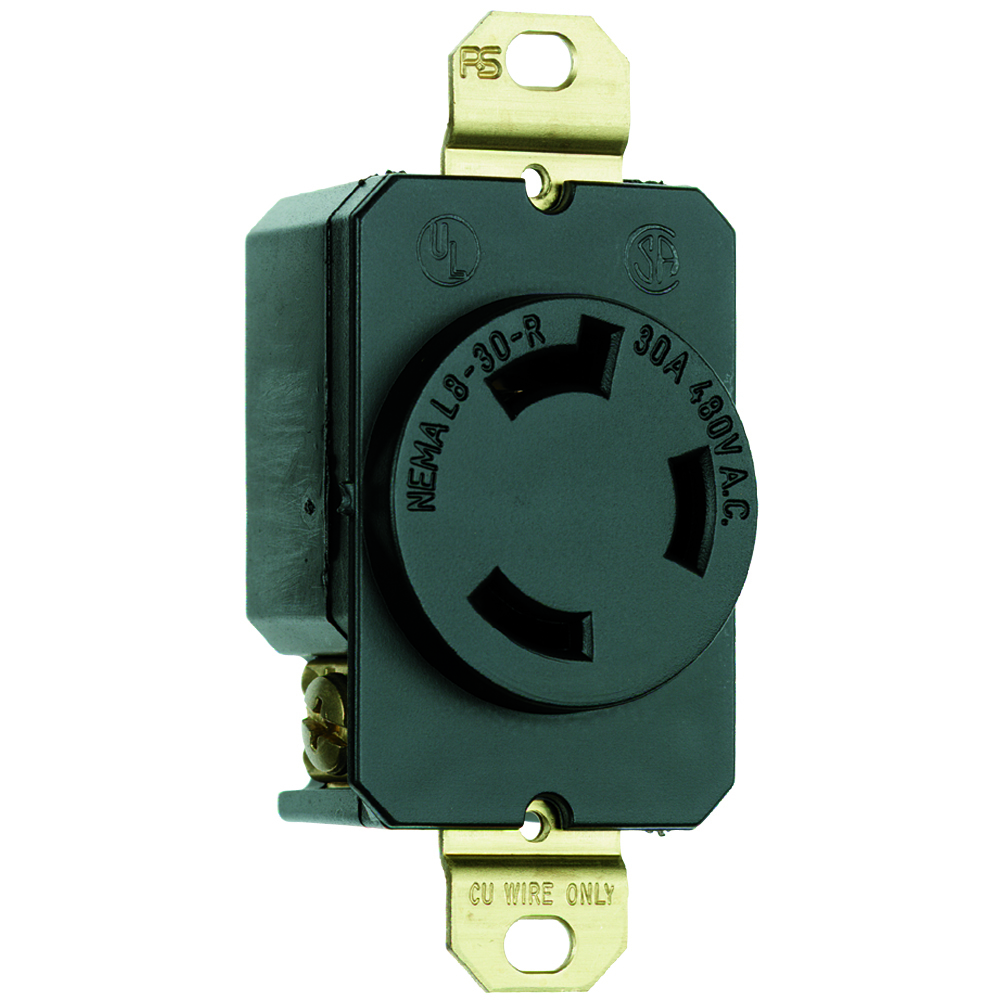 Turnlok Single Receptacle, 3wire 30amp 480volt