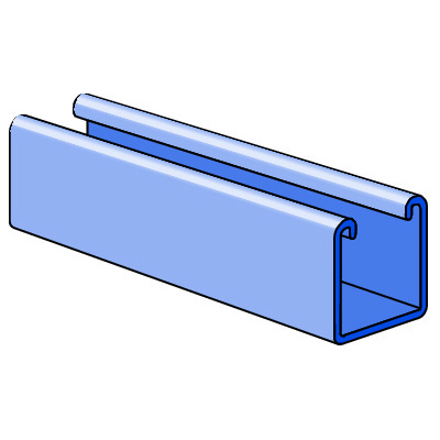 Unistrut P1000 10HG Solid Channel, 10 FT Length, 1-5/8 IN Width, 1-5/8 IN Depth, 1-5/8 IN Flange Width, 12 GA Flange Thickness, 12 GA, Low Carbon Steel, Hot-Dipped Galvanized Conforming To ASTM A123, ASTM A1011, Grade: 33, Weight: 189 LB/100 FT, Allowable Moment: 5070 IN-LB