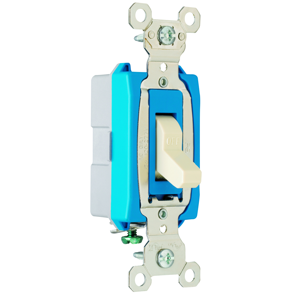1poleToggle Switch, Back and, Side Wire, 15amp 120/277volt, Light Almond