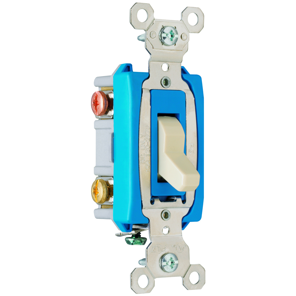 3way Toggle Switch, Back and, Side Wire, 15amp 120/277volt, Ivory