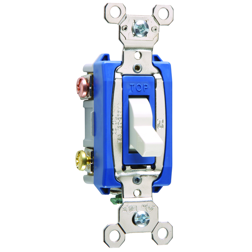 3way Toggle Switch, Back and, Side Wire, 15amp 120/277volt, White
